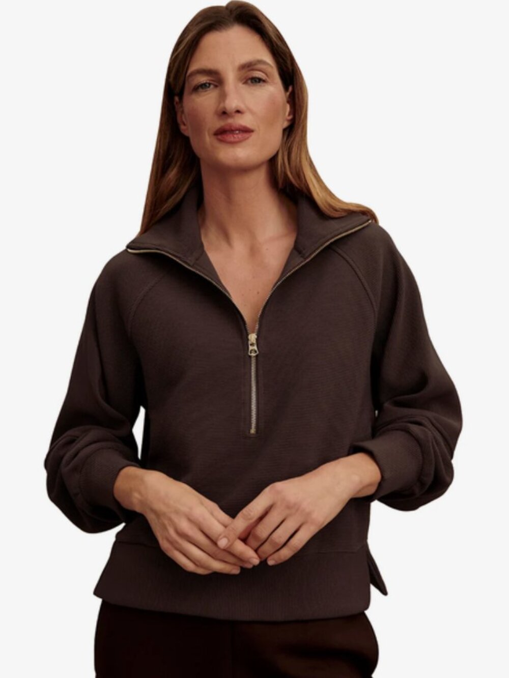 Varley Milano Half Zip Sweater Size Medium Brown